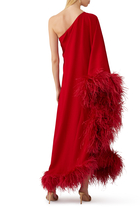 Ubud One-Shoulder Feather-Trimmed Dress
